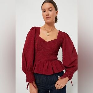Sea New York Red Regina Seersucker Long Sleeve Top Size 10